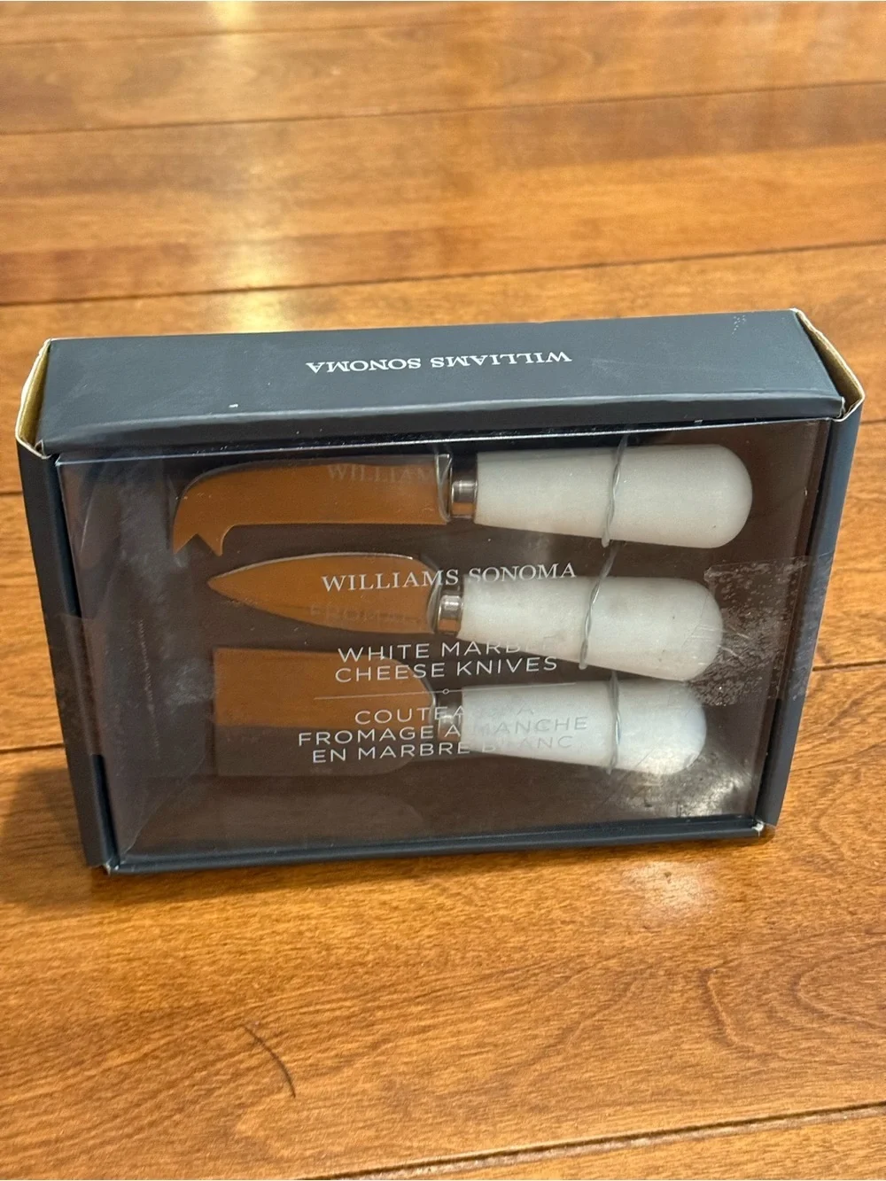 Williams-Sonoma Set of 3 White Marble &Copper Cheese Knives